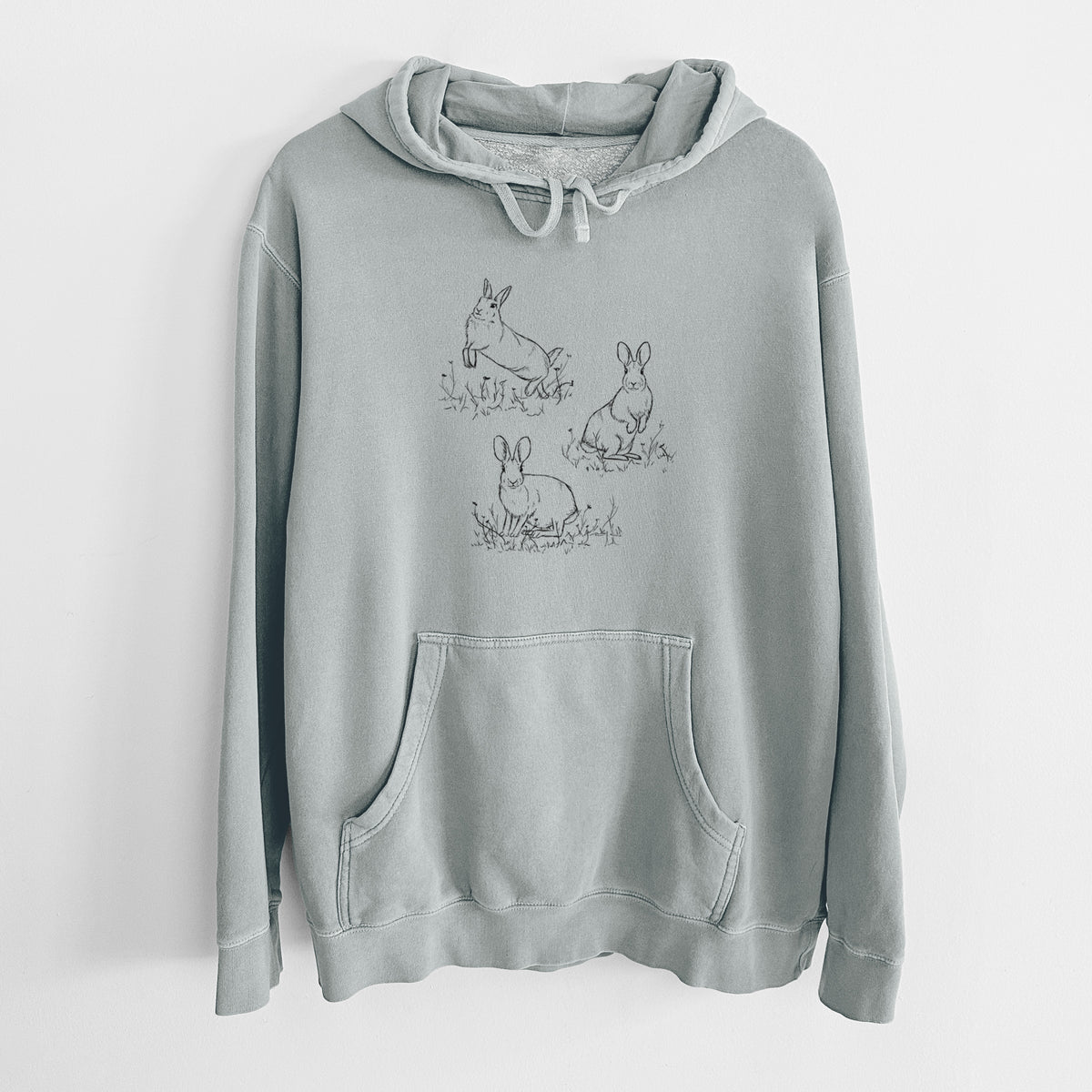 Eastern Cottontail Rabbit Trio - Sylvilagus floridanus - Unisex Pigment Dyed Hoodie