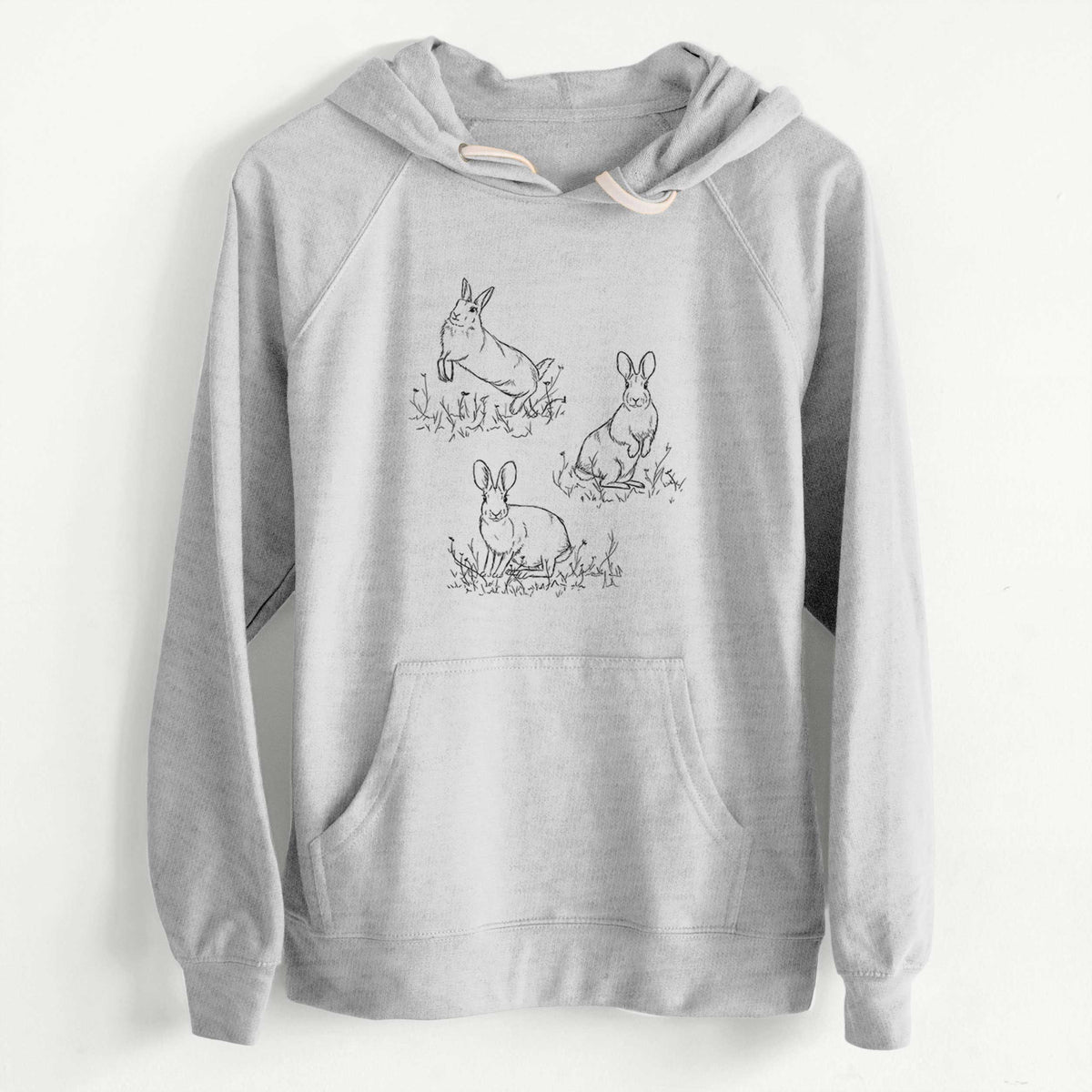 CLEARANCE - Eastern Cottontail Rabbit Trio - Sylvilagus floridanus  - Unisex Slim Fit Loopback Terry Hoodie