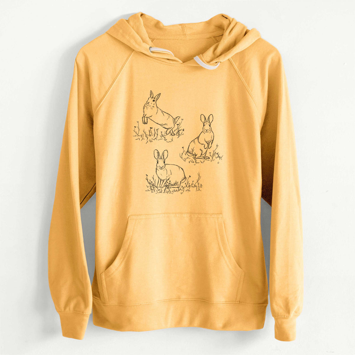 CLEARANCE - Eastern Cottontail Rabbit Trio - Sylvilagus floridanus  - Unisex Slim Fit Loopback Terry Hoodie