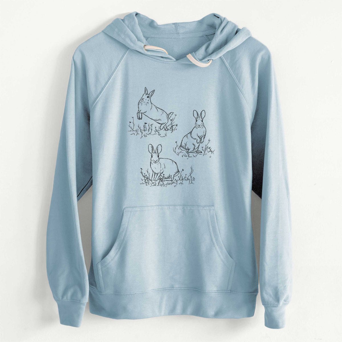 CLEARANCE - Eastern Cottontail Rabbit Trio - Sylvilagus floridanus  - Unisex Slim Fit Loopback Terry Hoodie