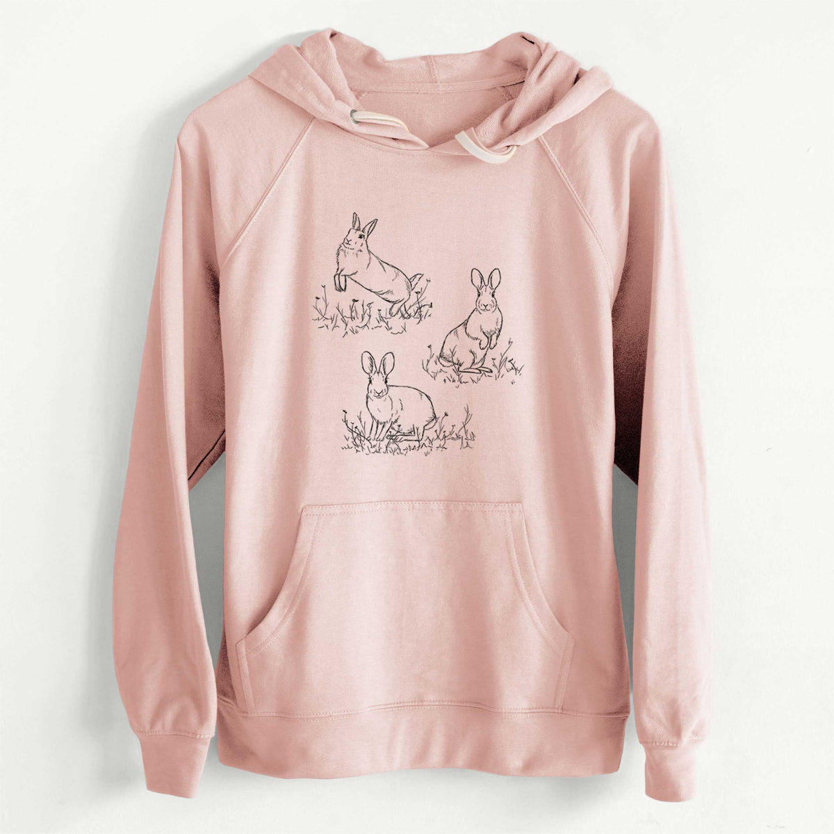 CLEARANCE - Eastern Cottontail Rabbit Trio - Sylvilagus floridanus  - Unisex Slim Fit Loopback Terry Hoodie