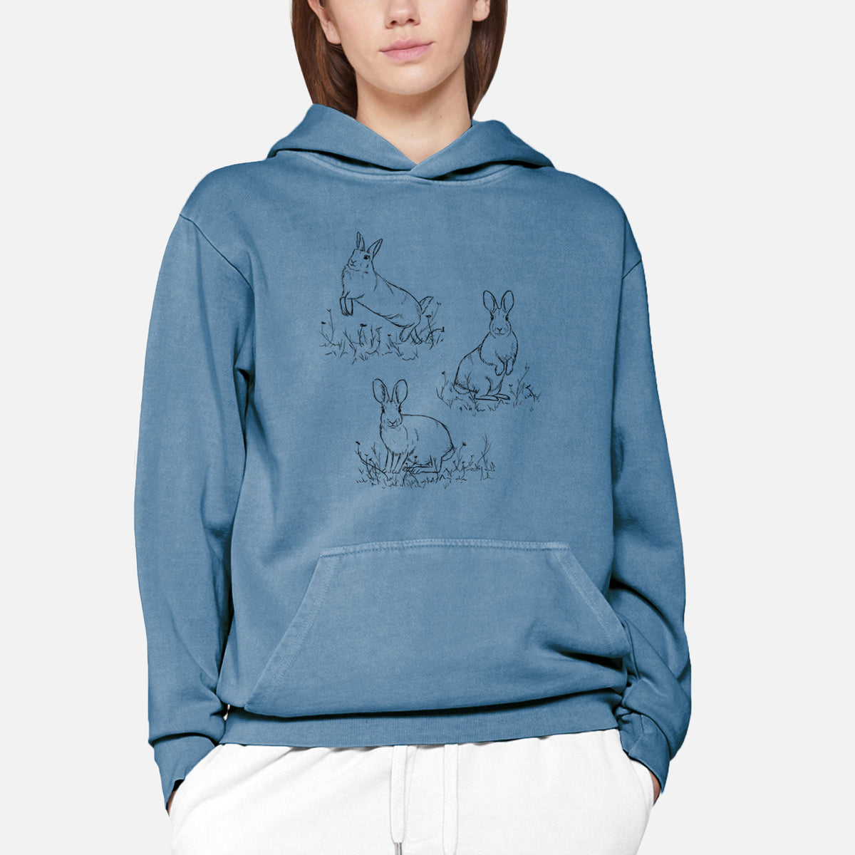 Eastern Cottontail Rabbit Trio - Sylvilagus floridanus  - Urban Heavyweight Hoodie