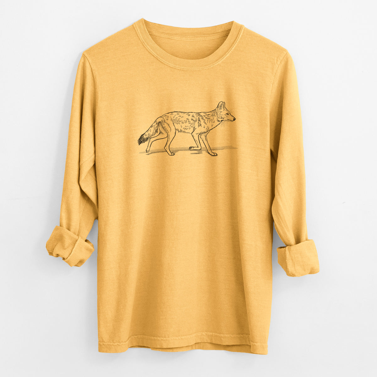 Coyote - Canis latrans - Men&#39;s Heavyweight 100% Cotton Long Sleeve