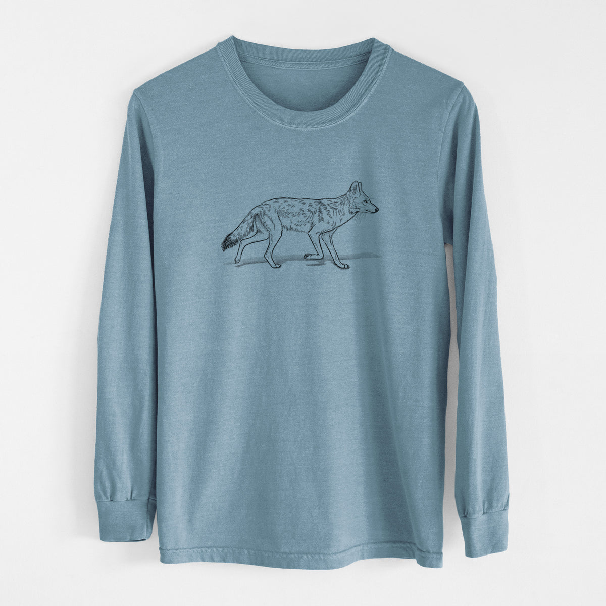 Coyote - Canis latrans - Men&#39;s Heavyweight 100% Cotton Long Sleeve