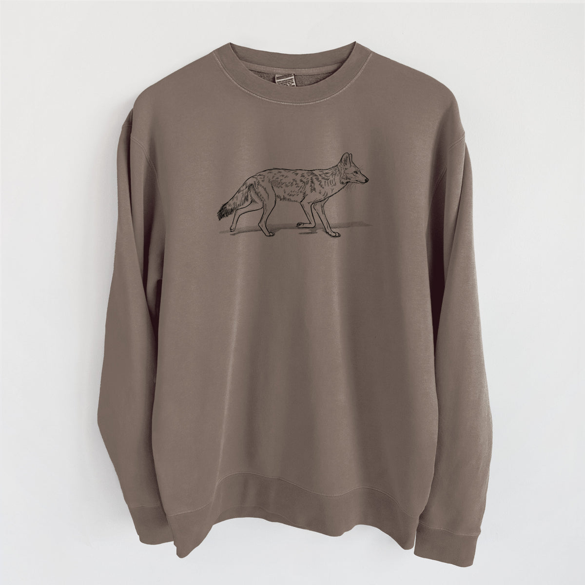 Coyote - Canis latrans - Unisex Pigment Dyed Crew Sweatshirt in Espresso Brown Color