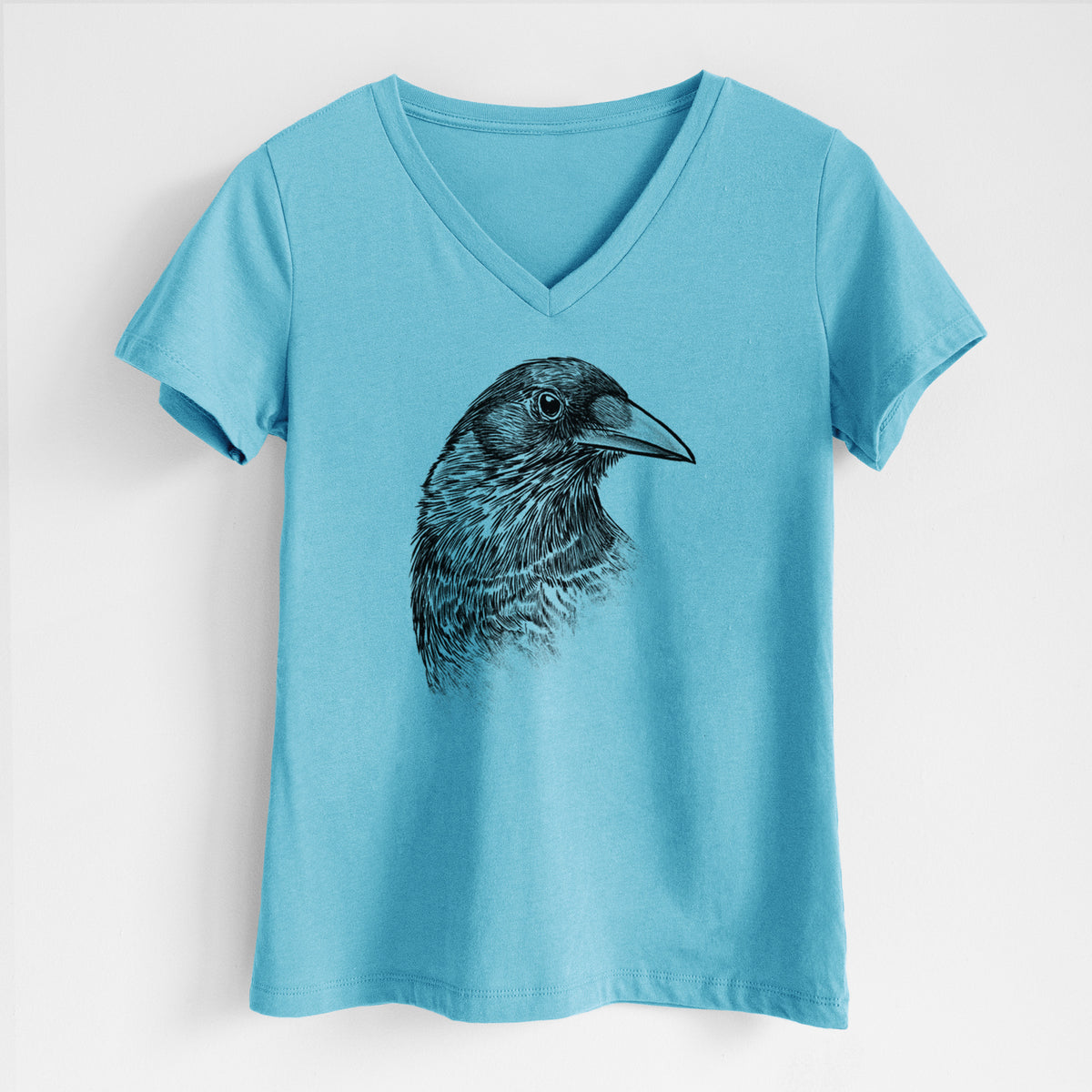 American Crow Bust - Corvus brachyrhynchos - Women&#39;s Lightweight Relaxed Fit 100% Cotton V-neck