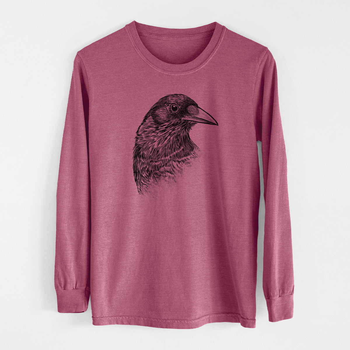 American Crow Bust - Corvus brachyrhynchos - Men&#39;s Heavyweight 100% Cotton Long Sleeve