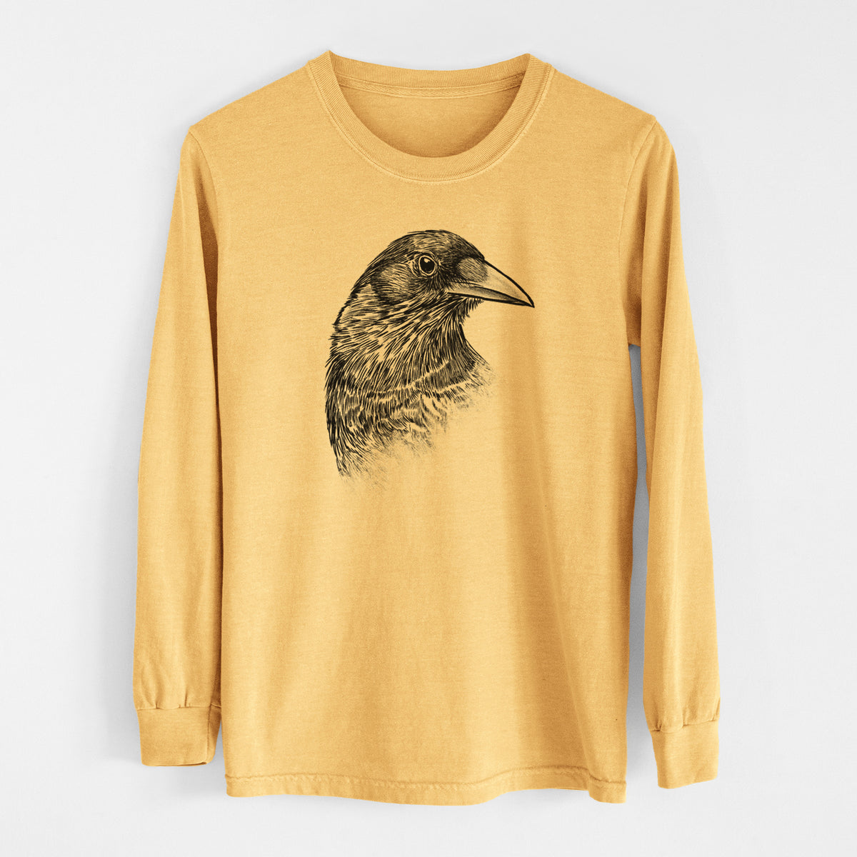 American Crow Bust - Corvus brachyrhynchos - Men&#39;s Heavyweight 100% Cotton Long Sleeve