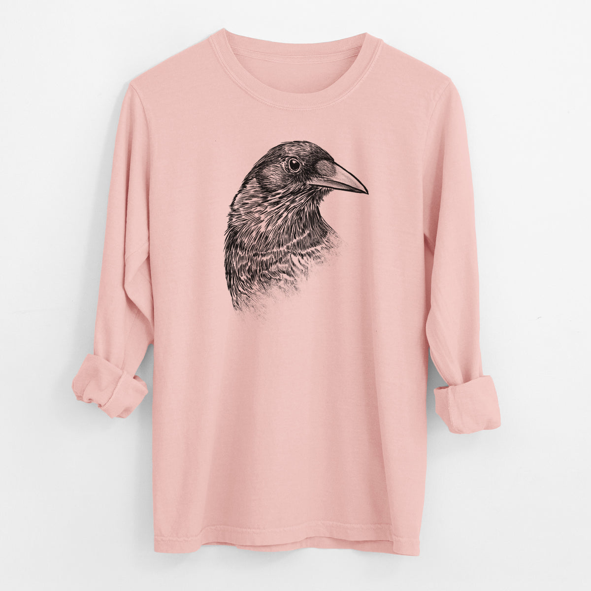 American Crow Bust - Corvus brachyrhynchos - Men&#39;s Heavyweight 100% Cotton Long Sleeve