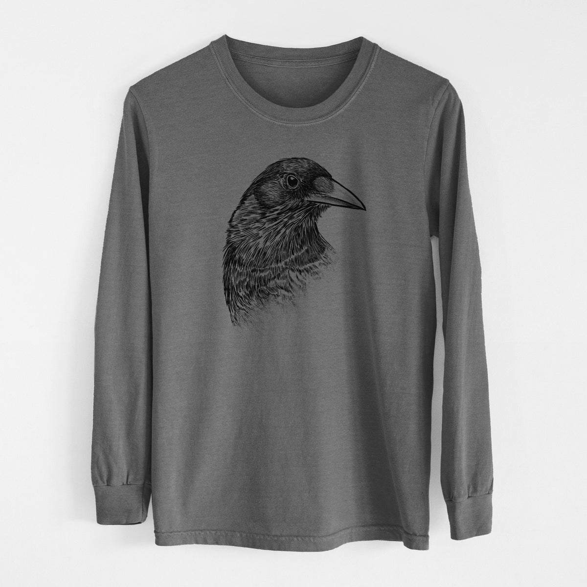 American Crow Bust - Corvus brachyrhynchos - Men&#39;s Heavyweight 100% Cotton Long Sleeve