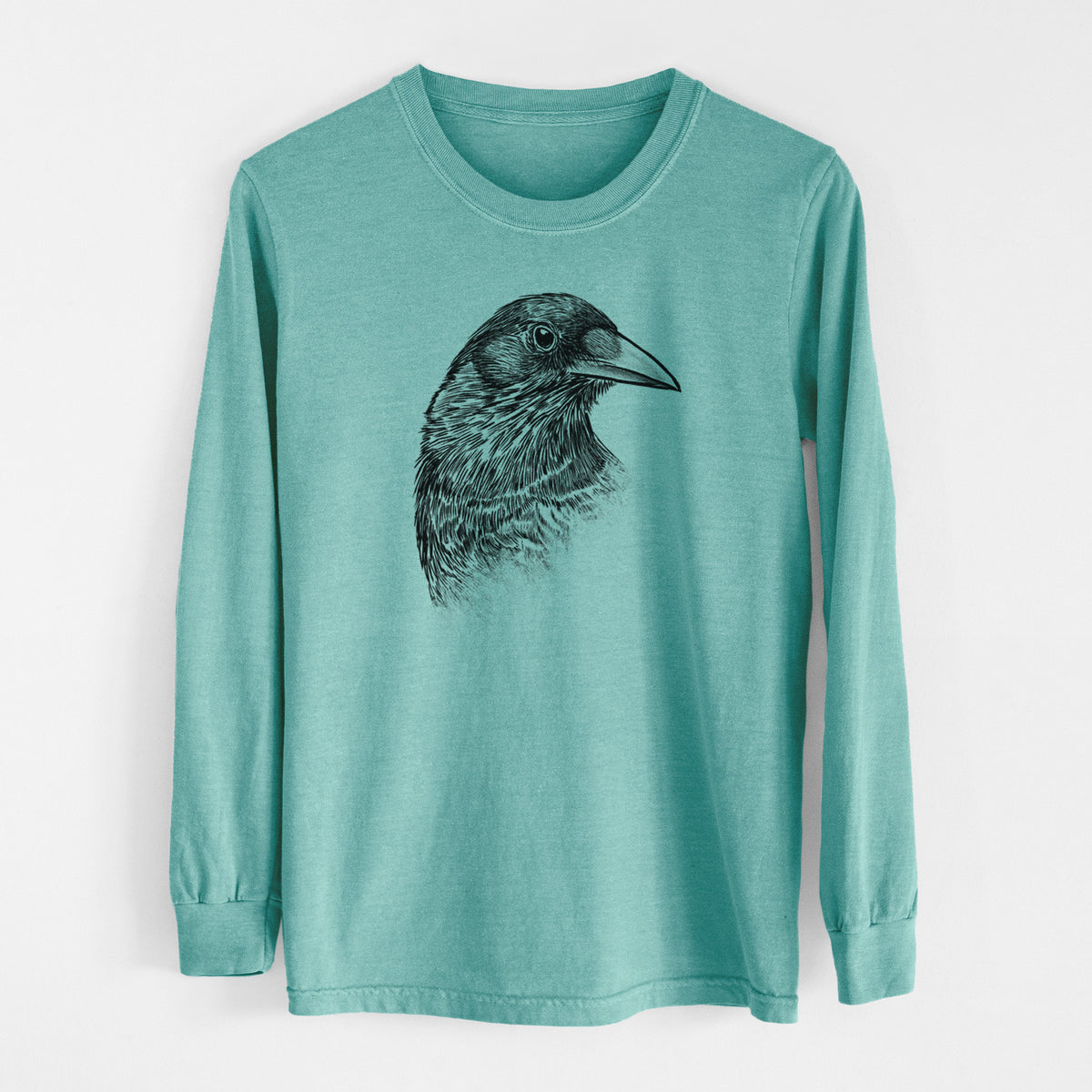 American Crow Bust - Corvus brachyrhynchos - Men&#39;s Heavyweight 100% Cotton Long Sleeve