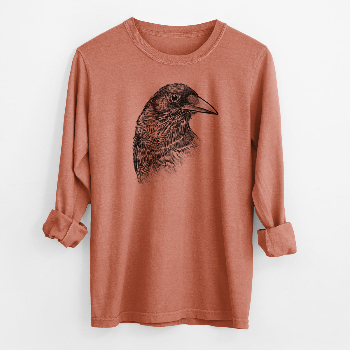 American Crow Bust - Corvus brachyrhynchos - Men&#39;s Heavyweight 100% Cotton Long Sleeve