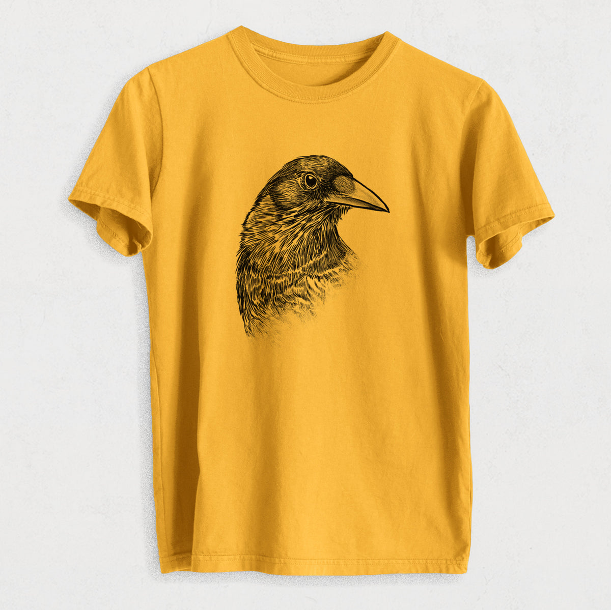 American Crow Bust - Corvus brachyrhynchos - Heavyweight Men&#39;s 100% Organic Cotton Tee