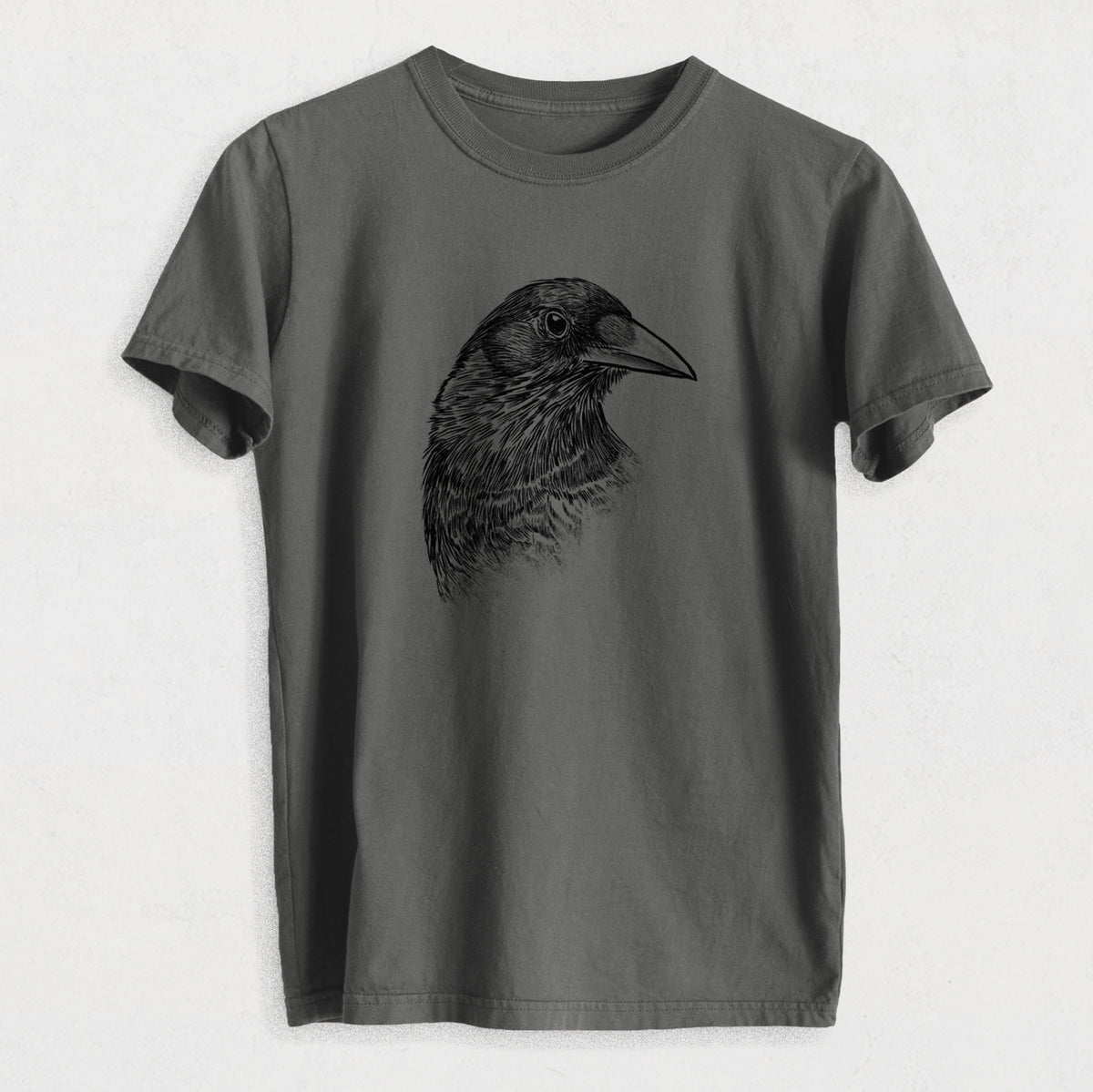 American Crow Bust - Corvus brachyrhynchos - Heavyweight Men&#39;s 100% Organic Cotton Tee