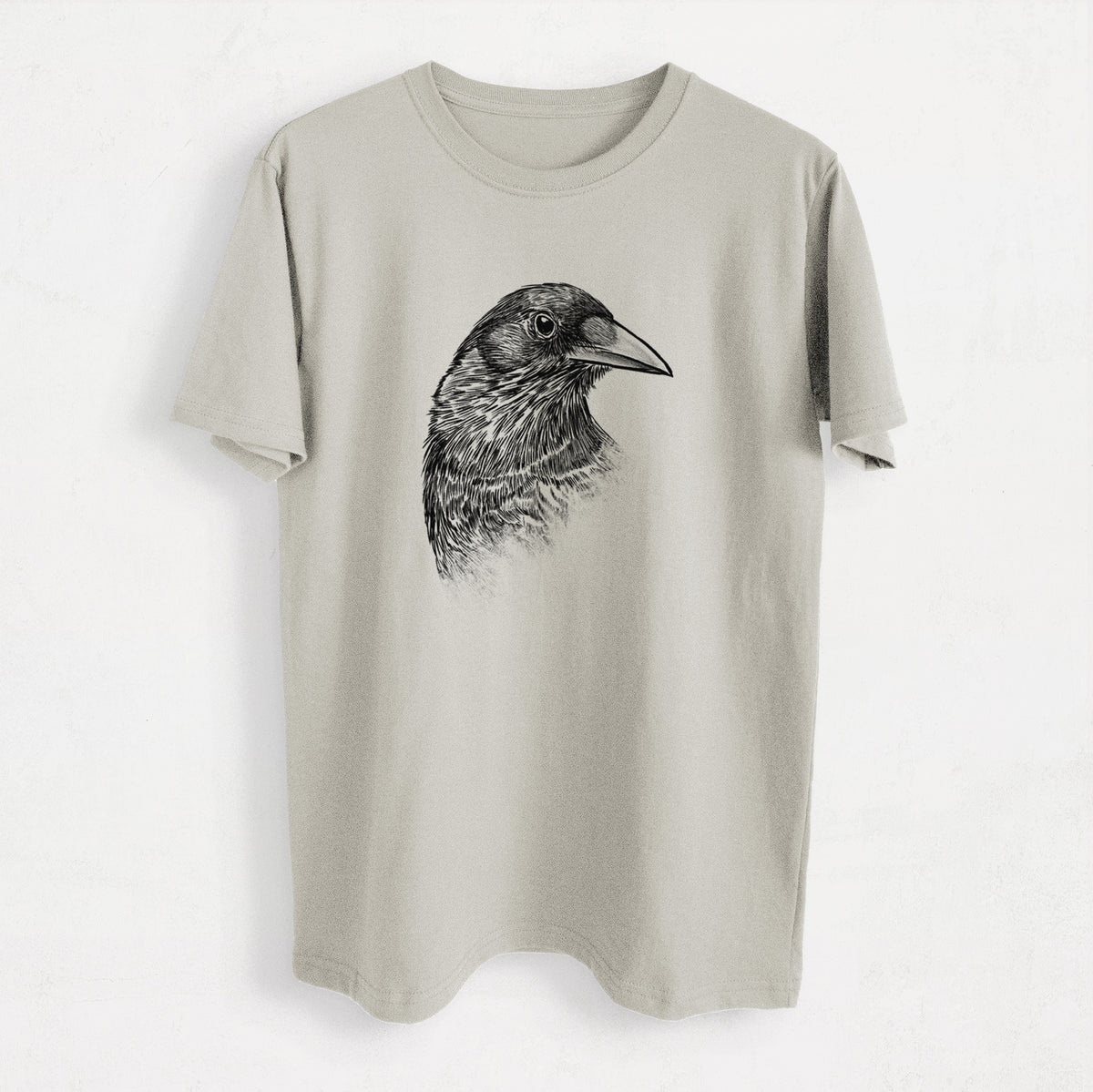 American Crow Bust - Corvus brachyrhynchos - Heavyweight Men&#39;s 100% Organic Cotton Tee