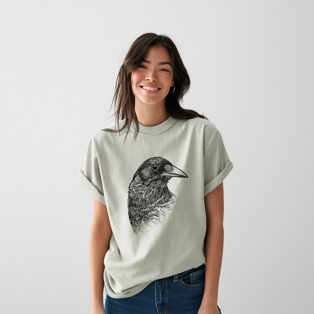 American Crow Bust - Corvus brachyrhynchos - Heavyweight Men&#39;s 100% Organic Cotton Tee