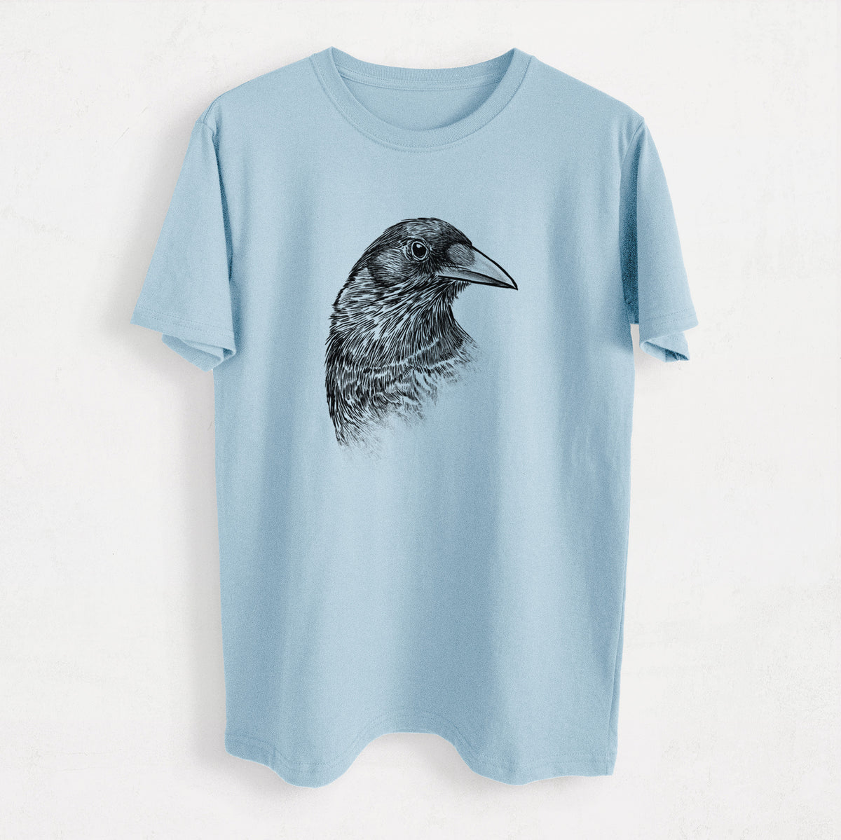 American Crow Bust - Corvus brachyrhynchos - Heavyweight Men&#39;s 100% Organic Cotton Tee