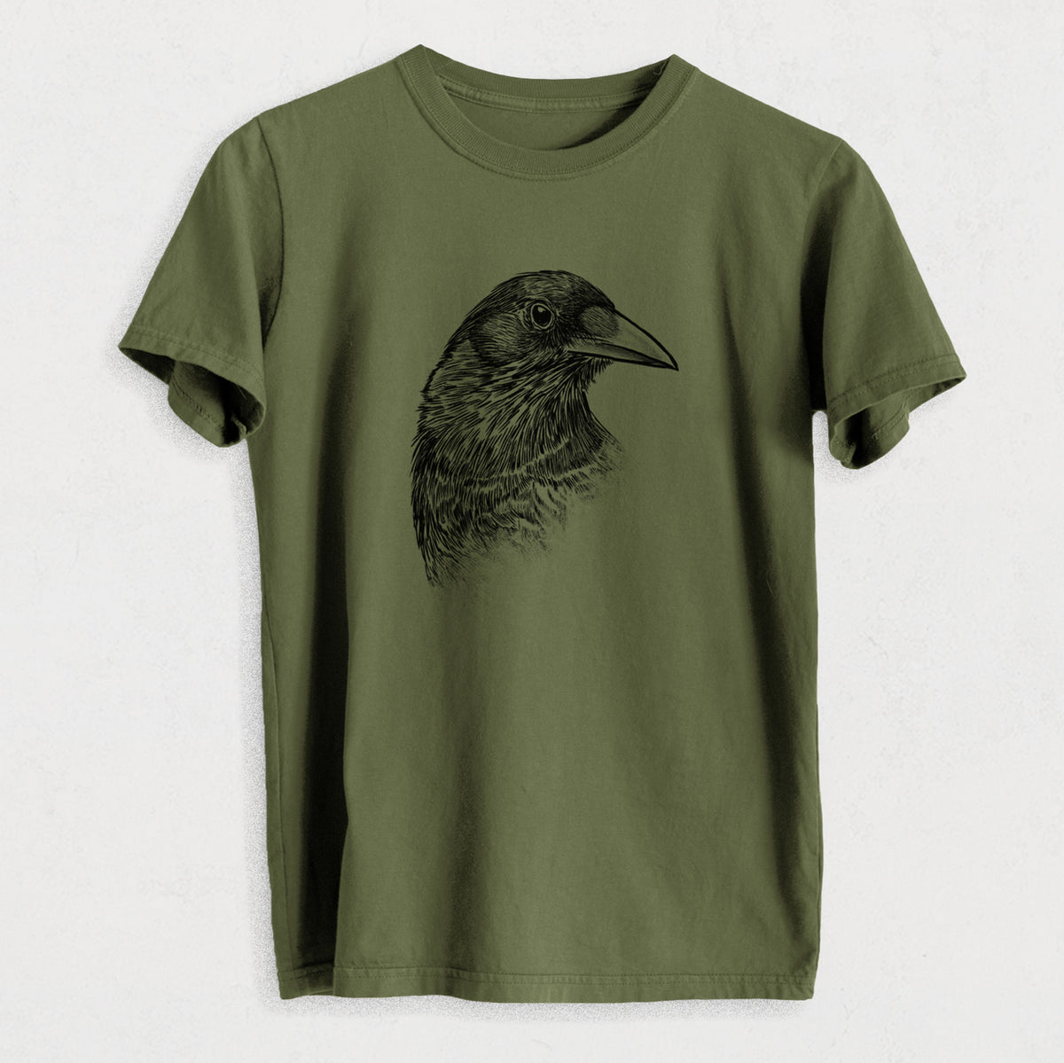 American Crow Bust - Corvus brachyrhynchos - Heavyweight Men&#39;s 100% Organic Cotton Tee