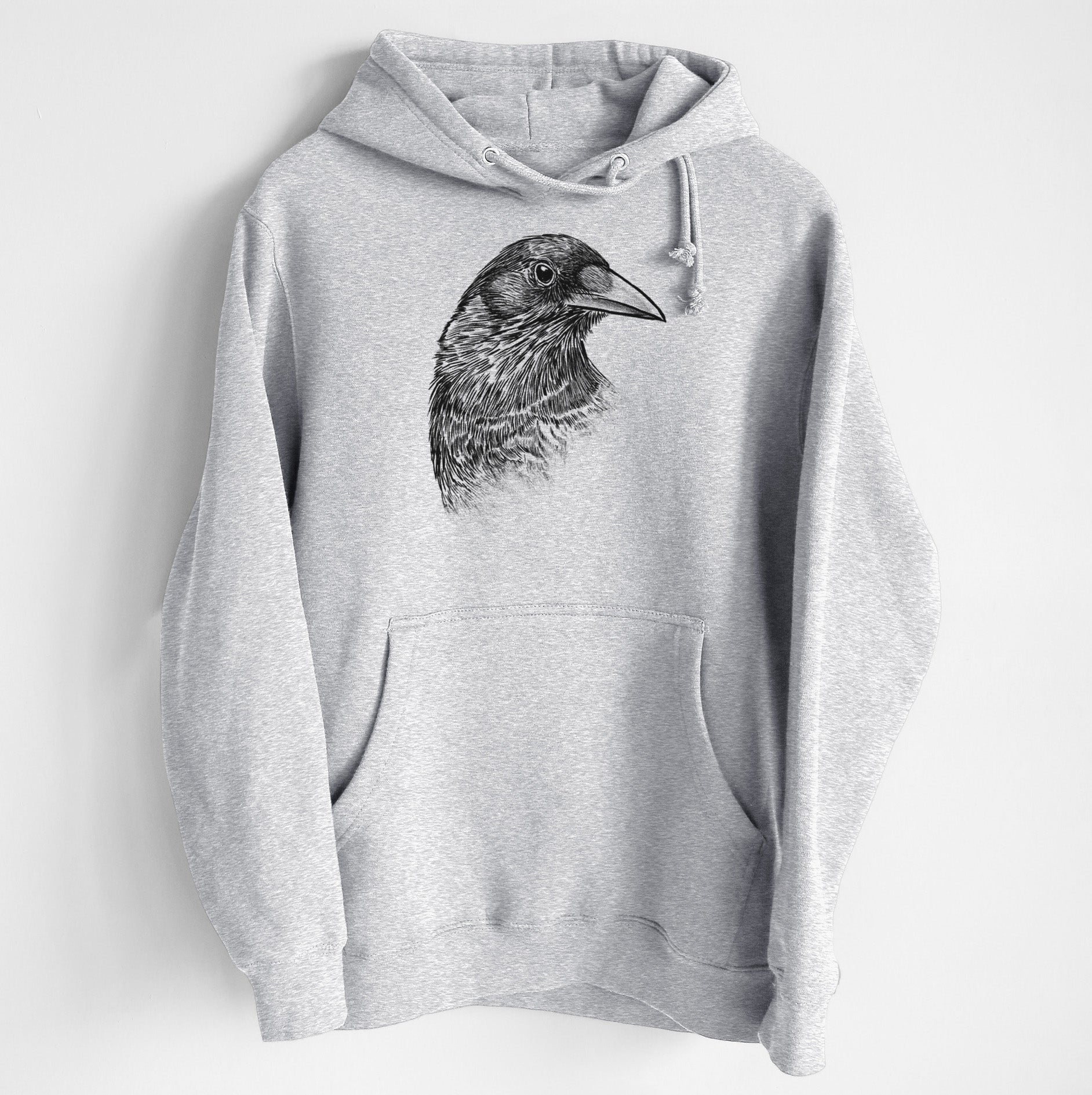 American Crow Bust - Corvus brachyrhynchos - Heavyweight Fleece Hoodie