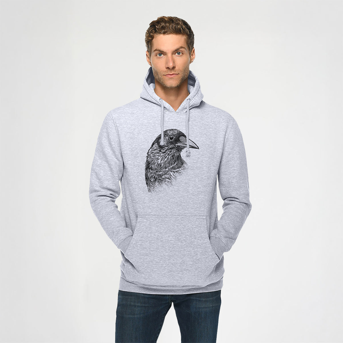American Crow Bust - Corvus brachyrhynchos - Heavyweight Fleece Hoodie