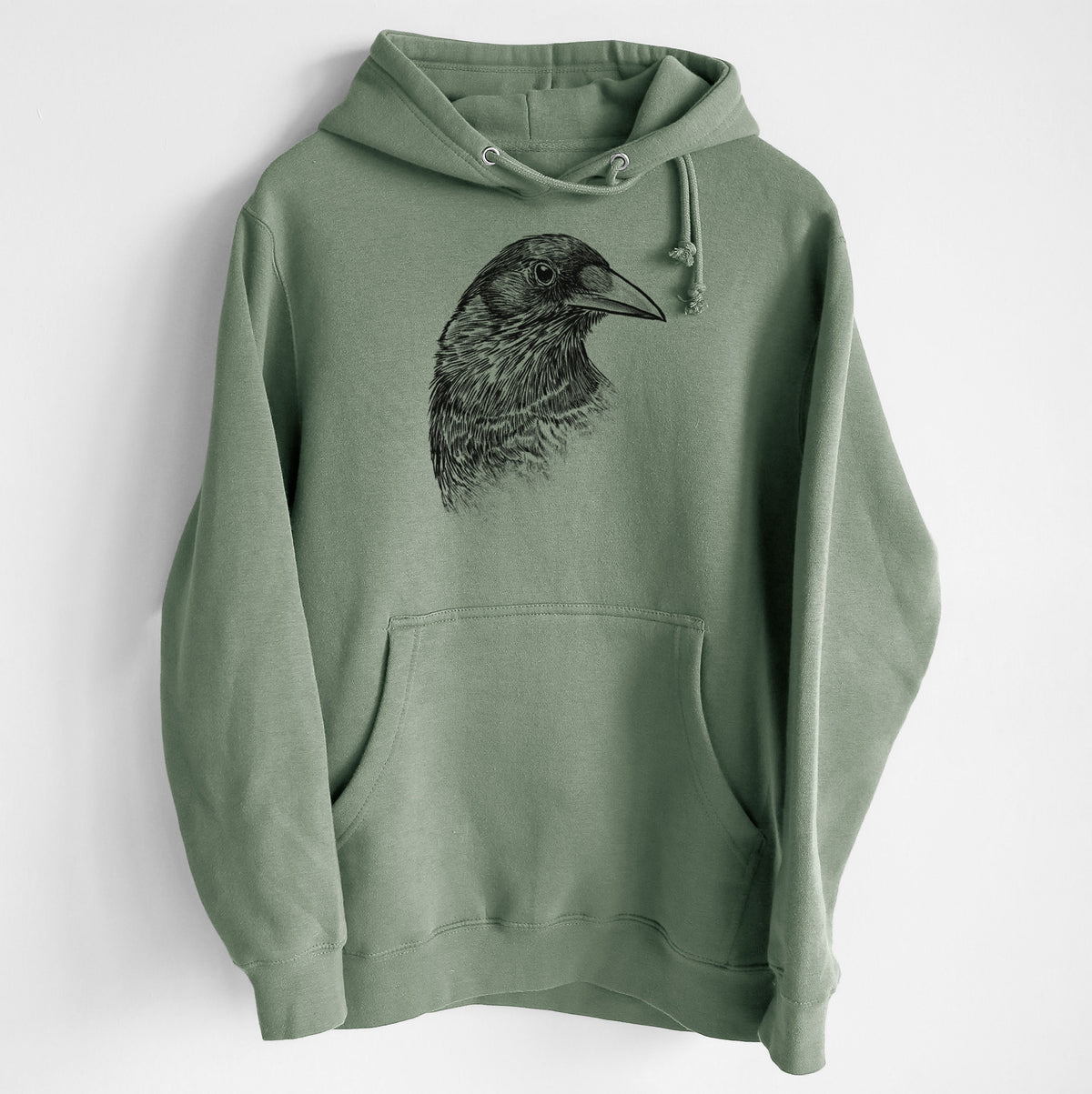 American Crow Bust - Corvus brachyrhynchos - Heavyweight Fleece Hoodie