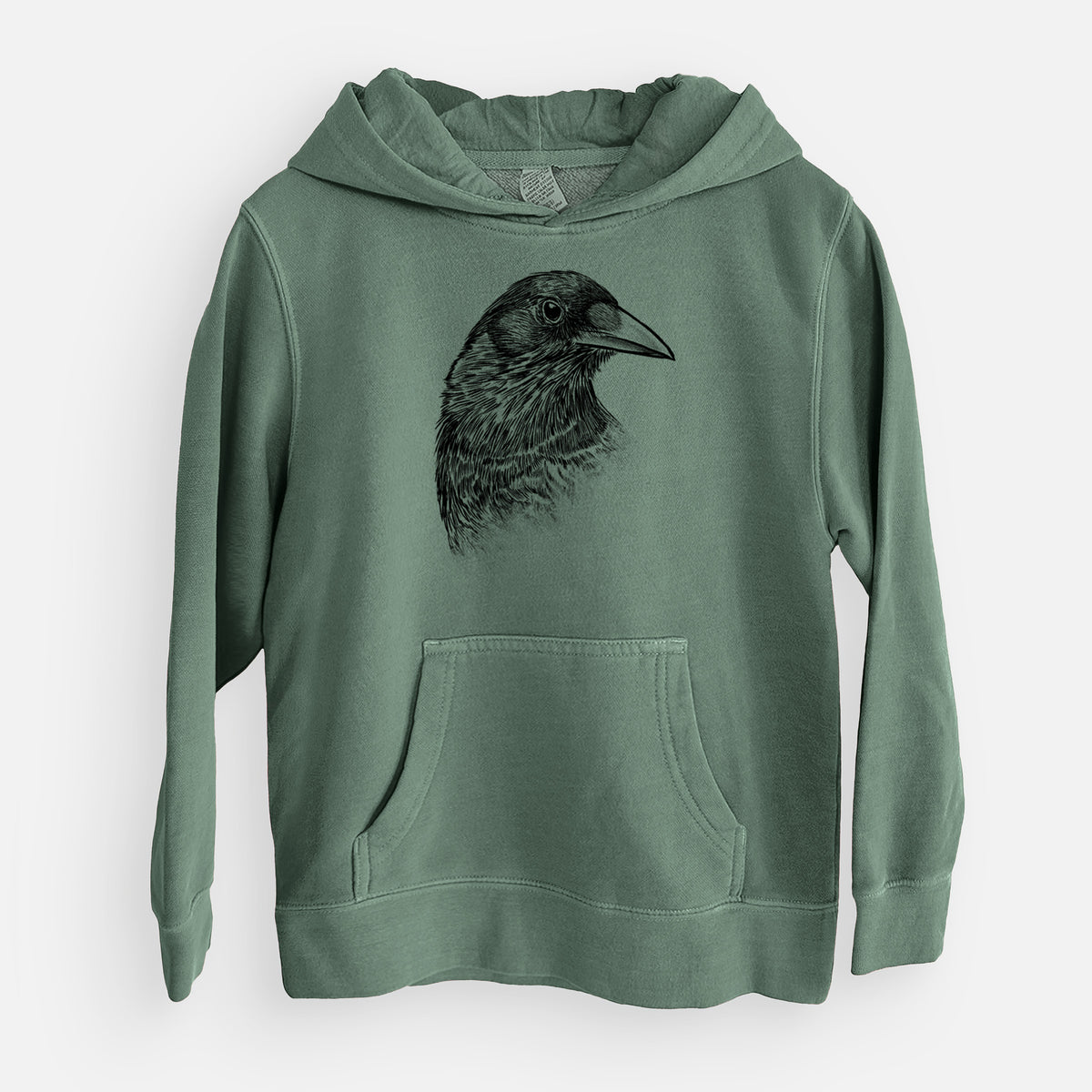 American Crow Bust - Corvus brachyrhynchos - Youth Pigment Dyed Hoodie