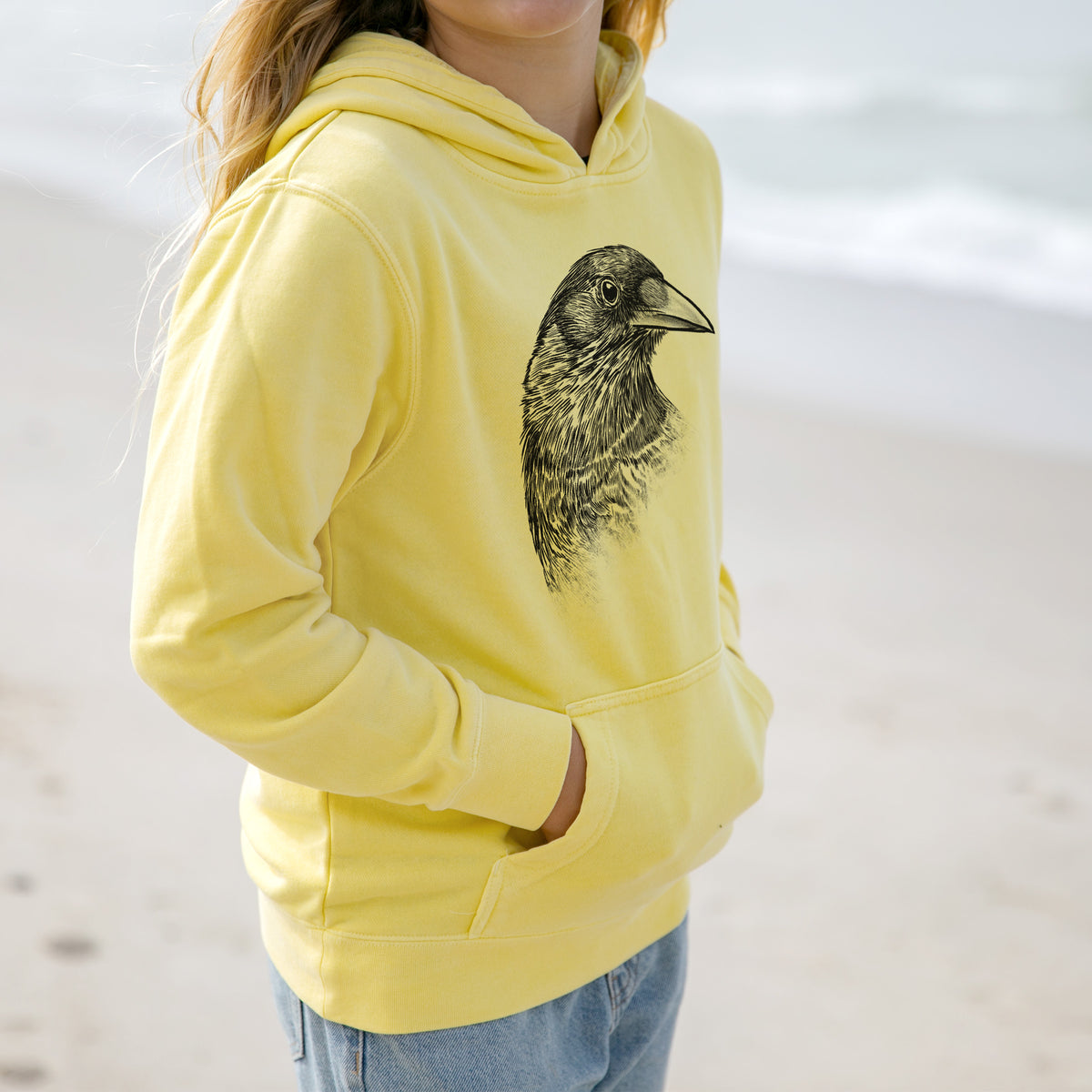 American Crow Bust - Corvus brachyrhynchos - Youth Pigment Dyed Hoodie