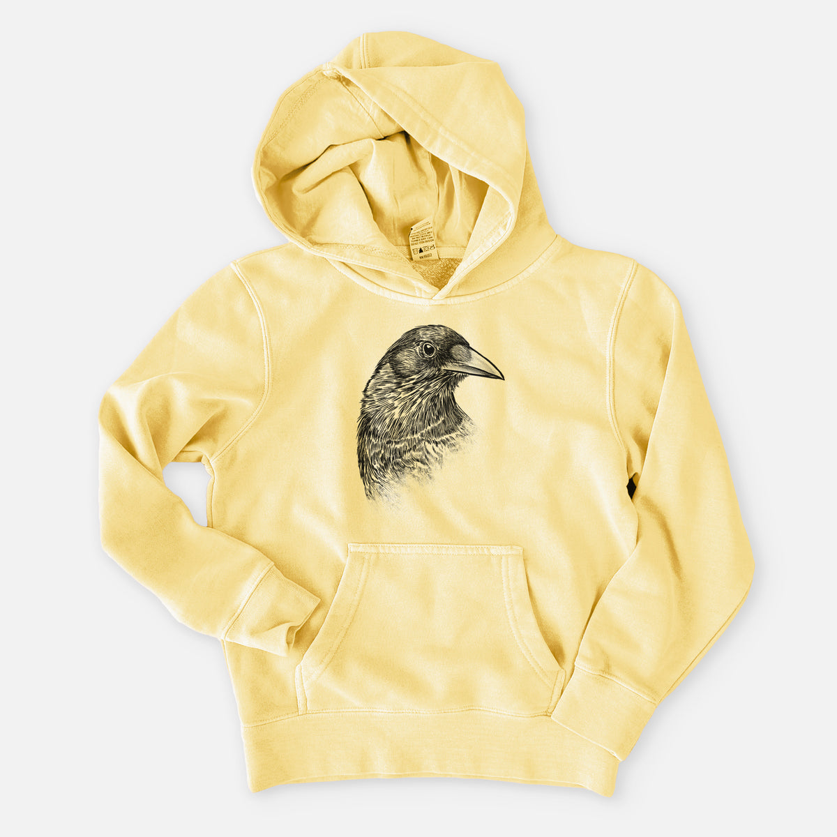 American Crow Bust - Corvus brachyrhynchos - Youth Pigment Dyed Hoodie