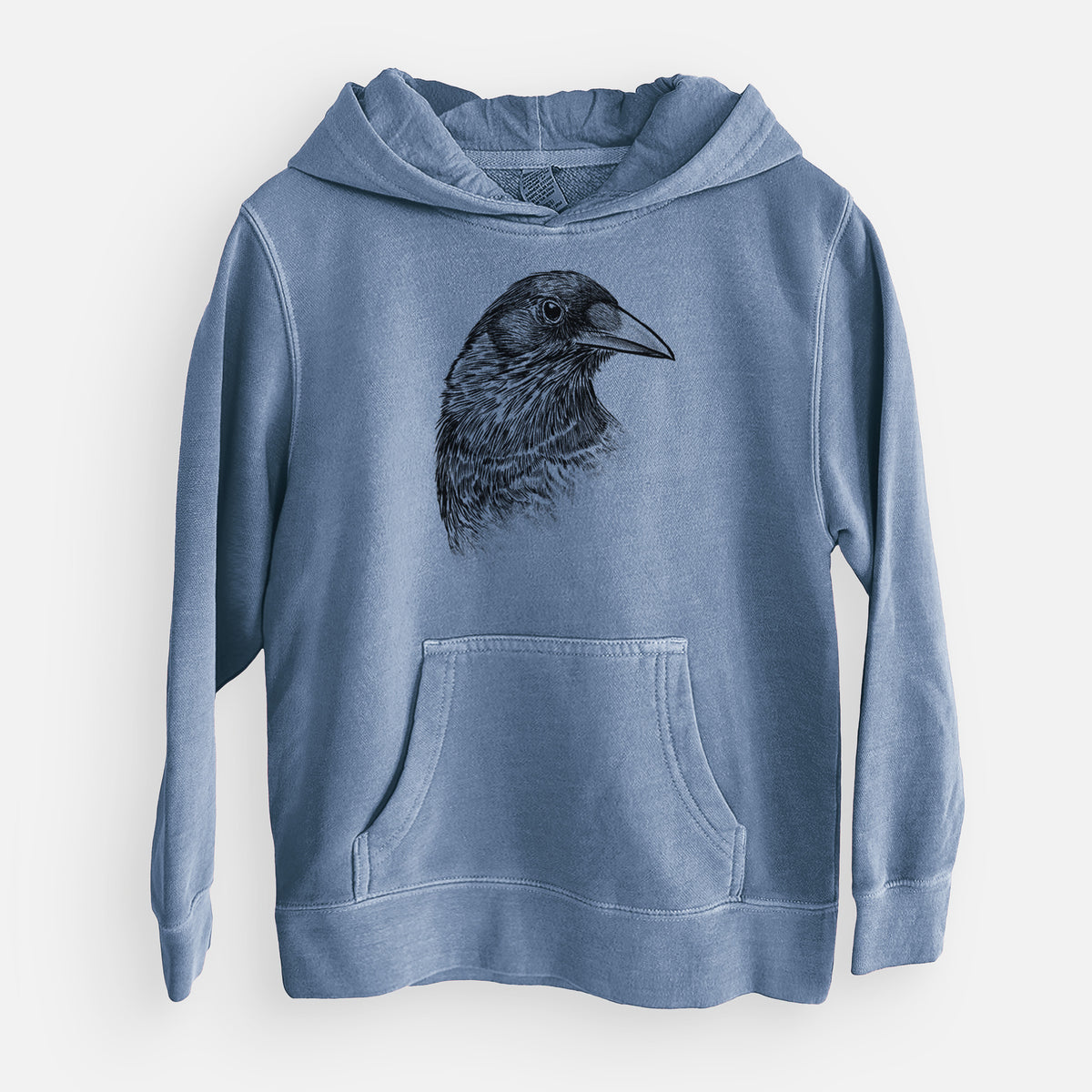 American Crow Bust - Corvus brachyrhynchos - Youth Pigment Dyed Hoodie