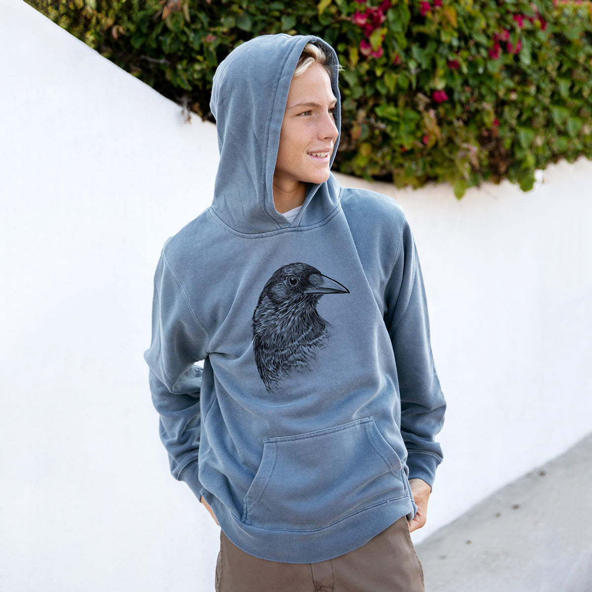 American Crow Bust - Corvus brachyrhynchos - Youth Pigment Dyed Hoodie