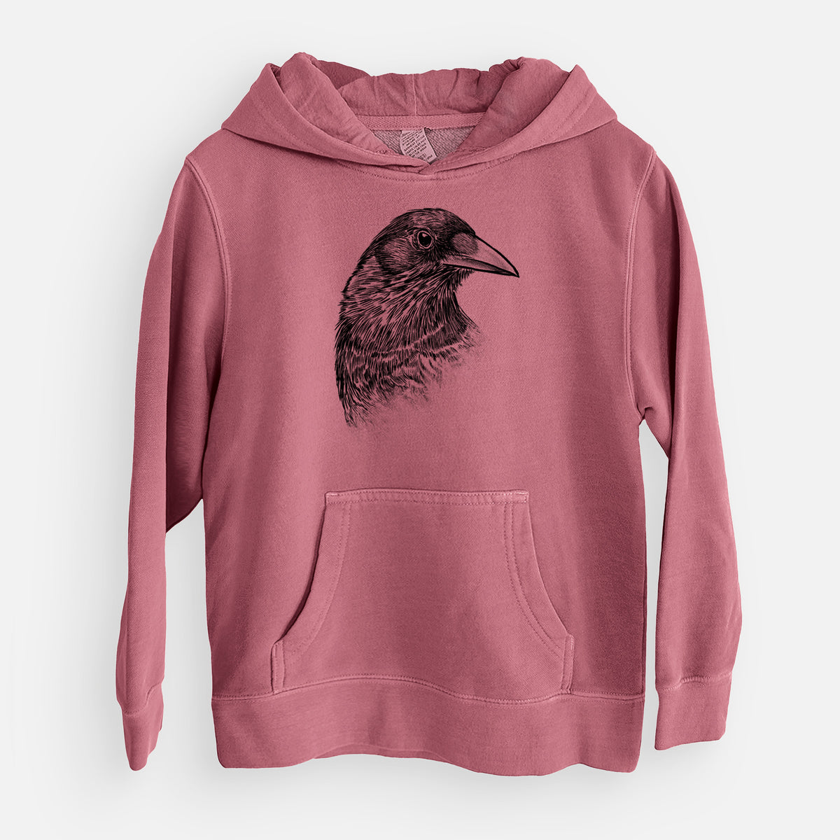 American Crow Bust - Corvus brachyrhynchos - Youth Pigment Dyed Hoodie