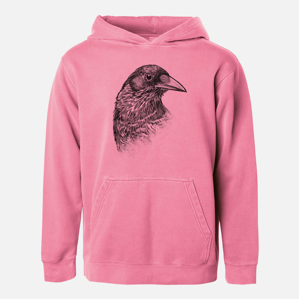 American Crow Bust - Corvus brachyrhynchos - Youth Pigment Dyed Hoodie