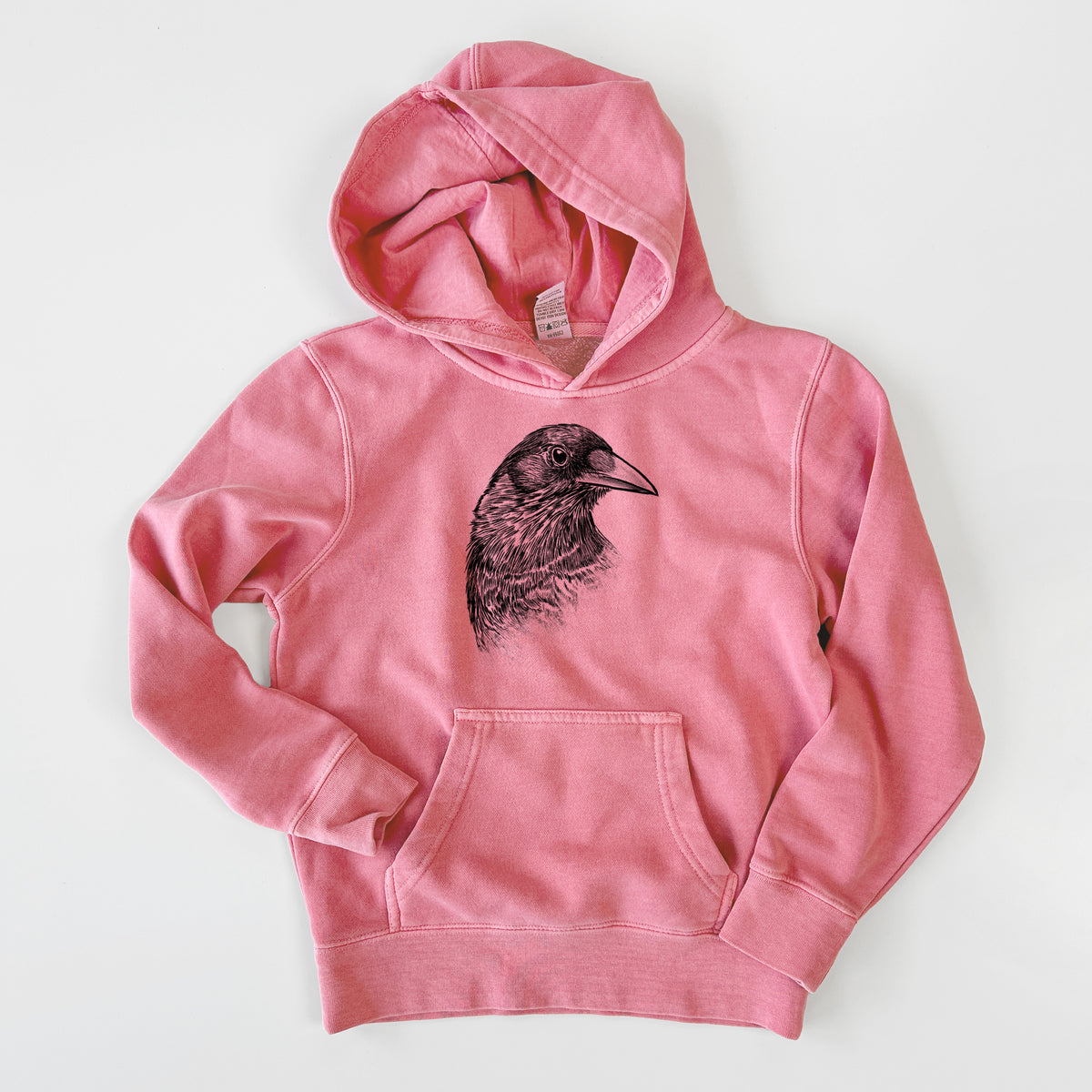 American Crow Bust - Corvus brachyrhynchos - Youth Pigment Dyed Hoodie