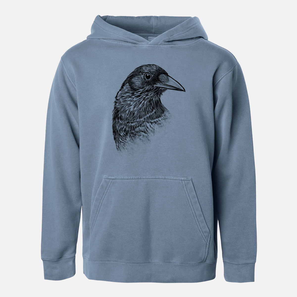 American Crow Bust - Corvus brachyrhynchos - Youth Pigment Dyed Hoodie