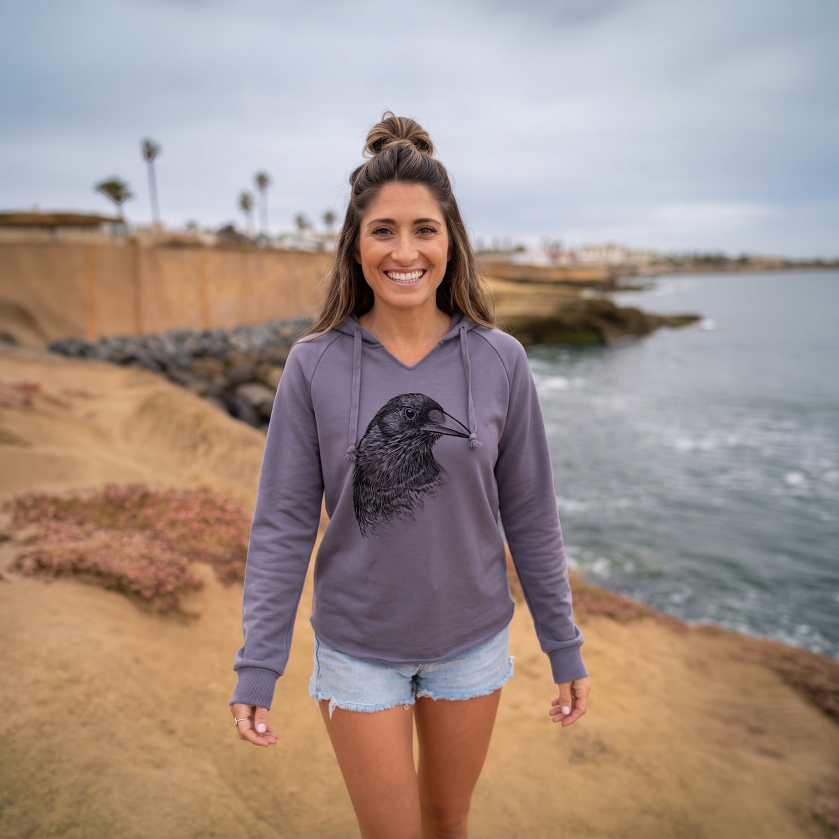 American Crow Bust - Corvus brachyrhynchos - Cali Wave Hooded Sweatshirt