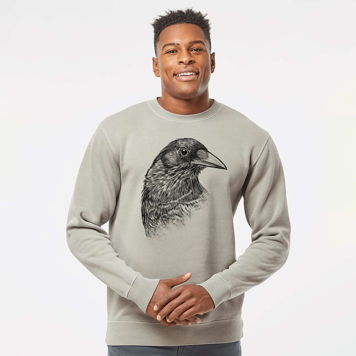 American Crow Bust - Corvus brachyrhynchos - Unisex Pigment Dyed Crew Sweatshirt