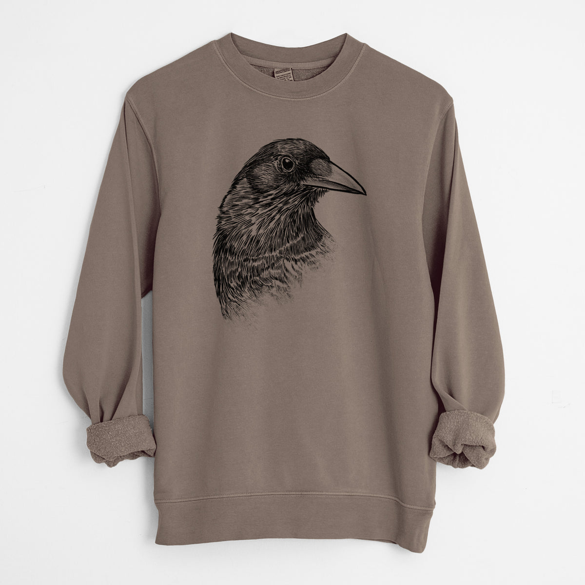 American Crow Bust - Corvus brachyrhynchos - Unisex Pigment Dyed Crew Sweatshirt in Espresso Brown Color