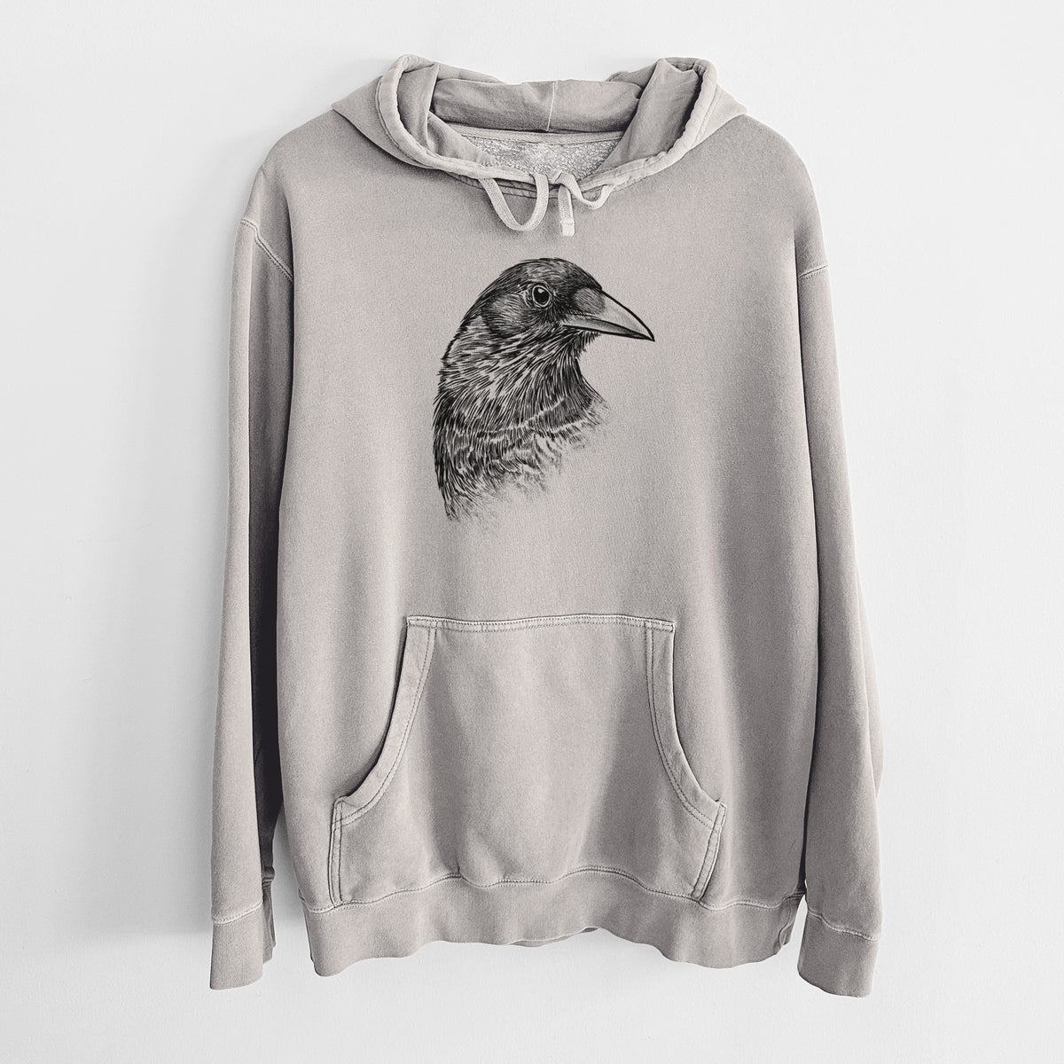 American Crow Bust - Corvus brachyrhynchos - Unisex Pigment Dyed Hoodie