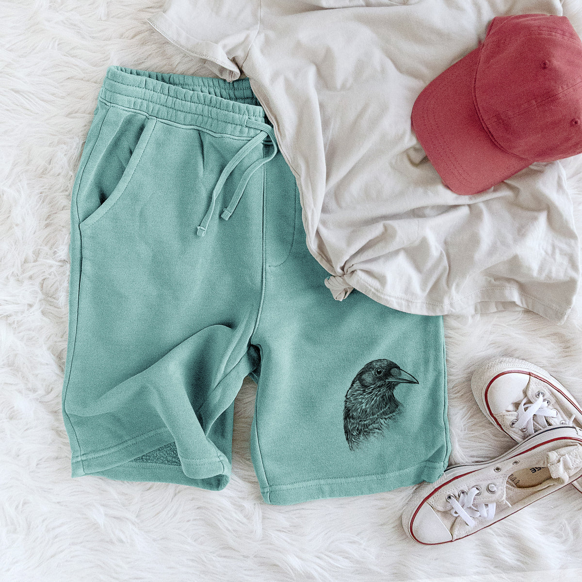 American Crow Bust - Corvus brachyrhynchos - Unisex Pigment Dyed Shorts