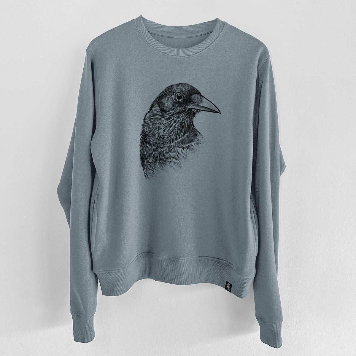 American Crow Bust - Corvus brachyrhynchos  - Unisex Reclaimed Crewneck Sweatshirt