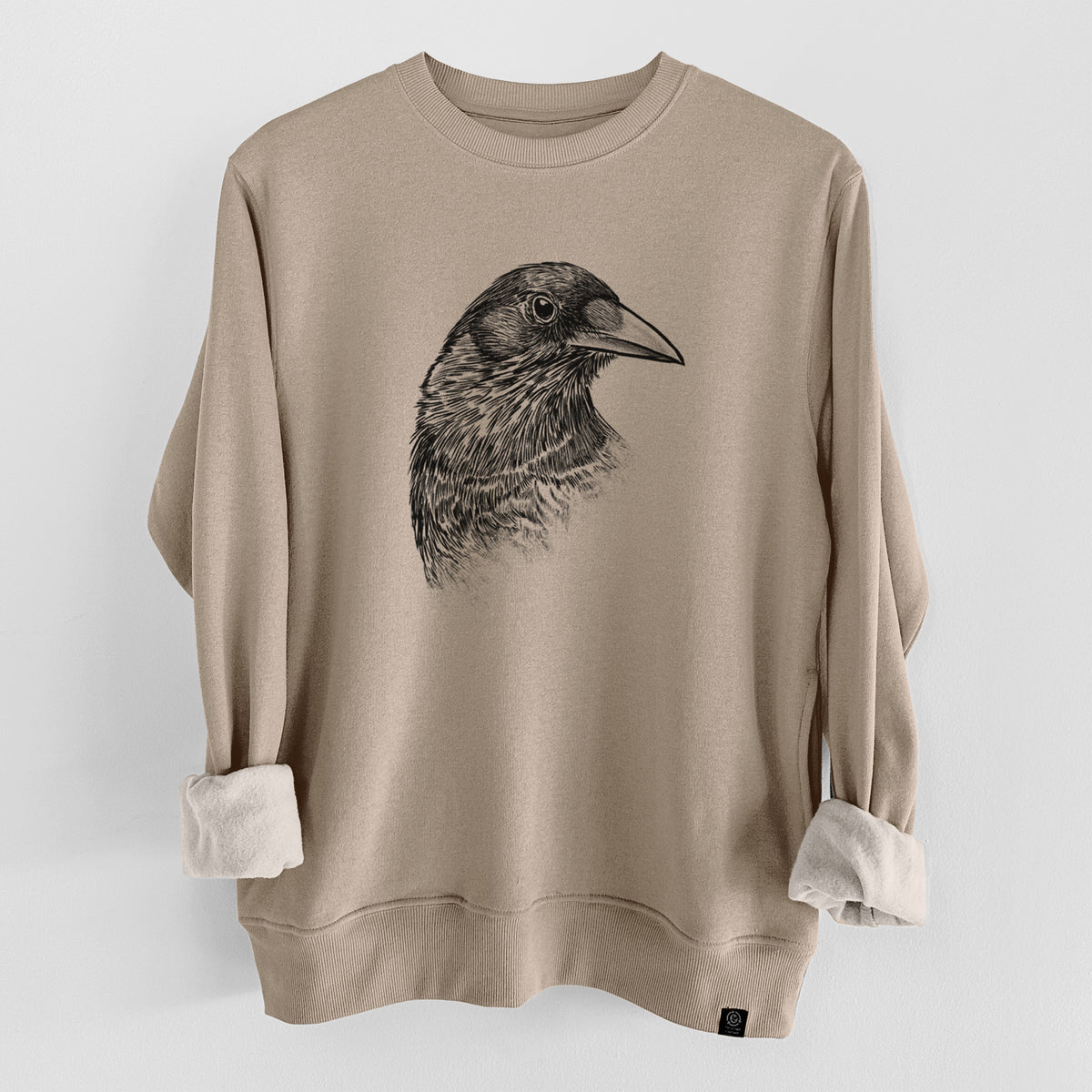 American Crow Bust - Corvus brachyrhynchos  - Unisex Reclaimed Crewneck Sweatshirt