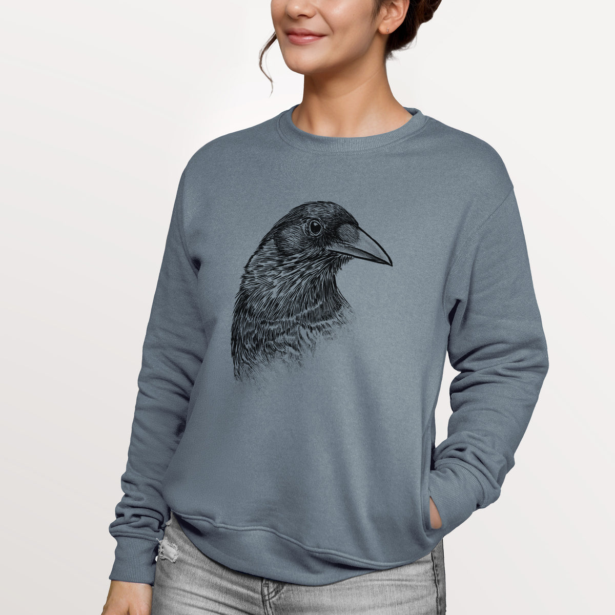 American Crow Bust - Corvus brachyrhynchos  - Unisex Reclaimed Crewneck Sweatshirt