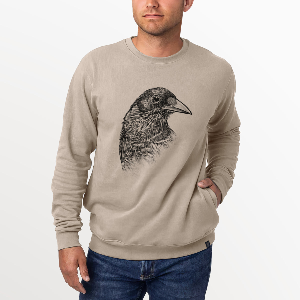 American Crow Bust - Corvus brachyrhynchos  - Unisex Reclaimed Crewneck Sweatshirt