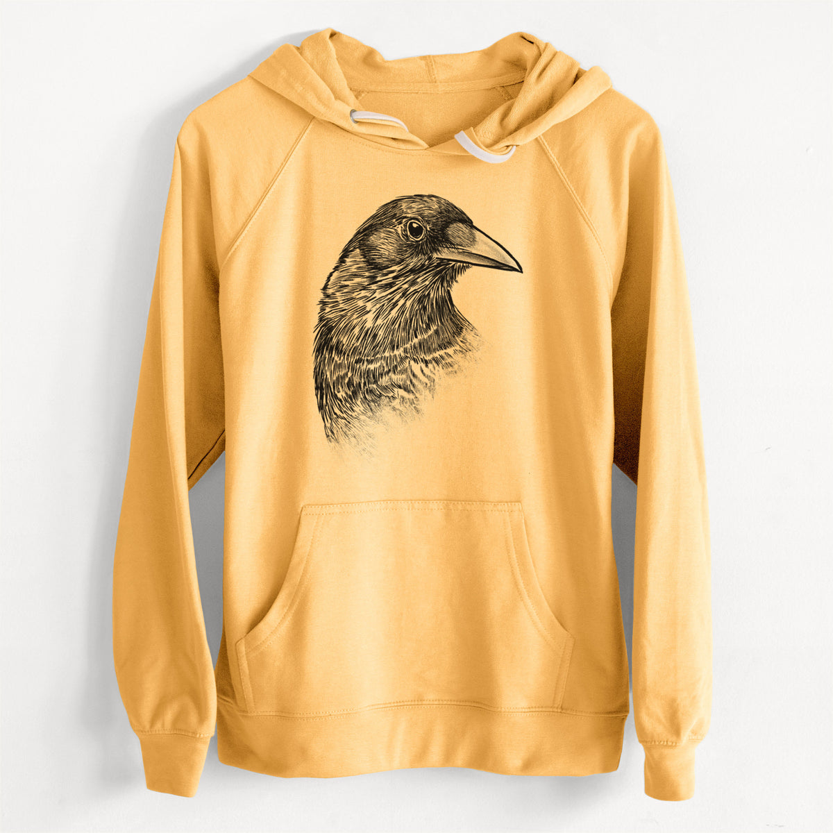 CLEARANCE - American Crow Bust - Corvus brachyrhynchos  - Unisex Slim Fit Loopback Terry Hoodie