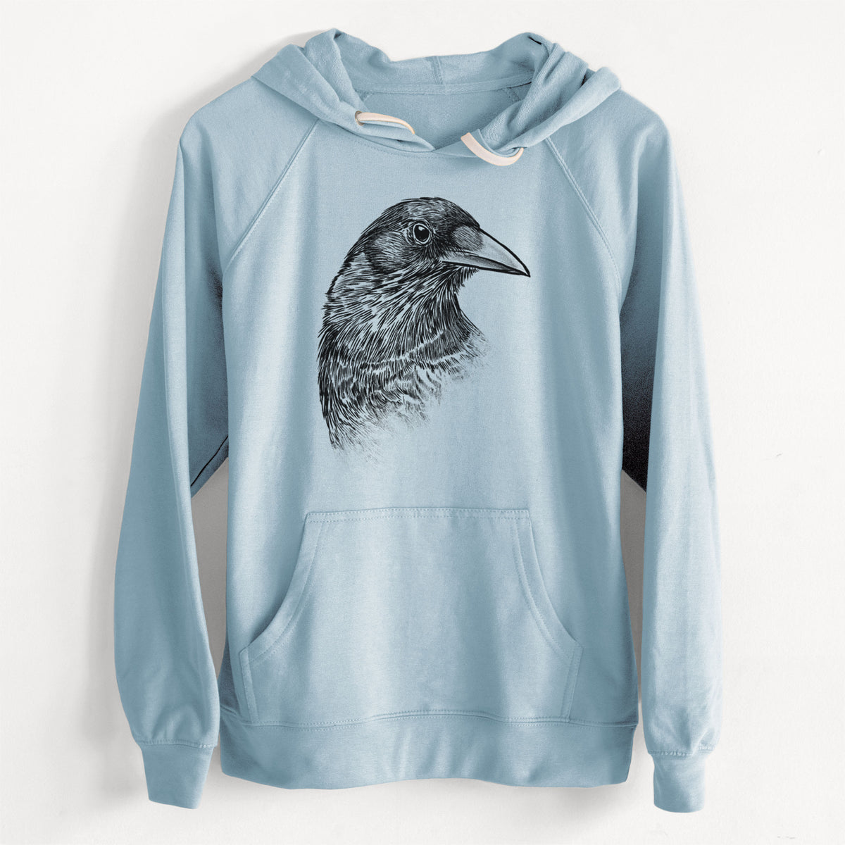 CLEARANCE - American Crow Bust - Corvus brachyrhynchos  - Unisex Slim Fit Loopback Terry Hoodie