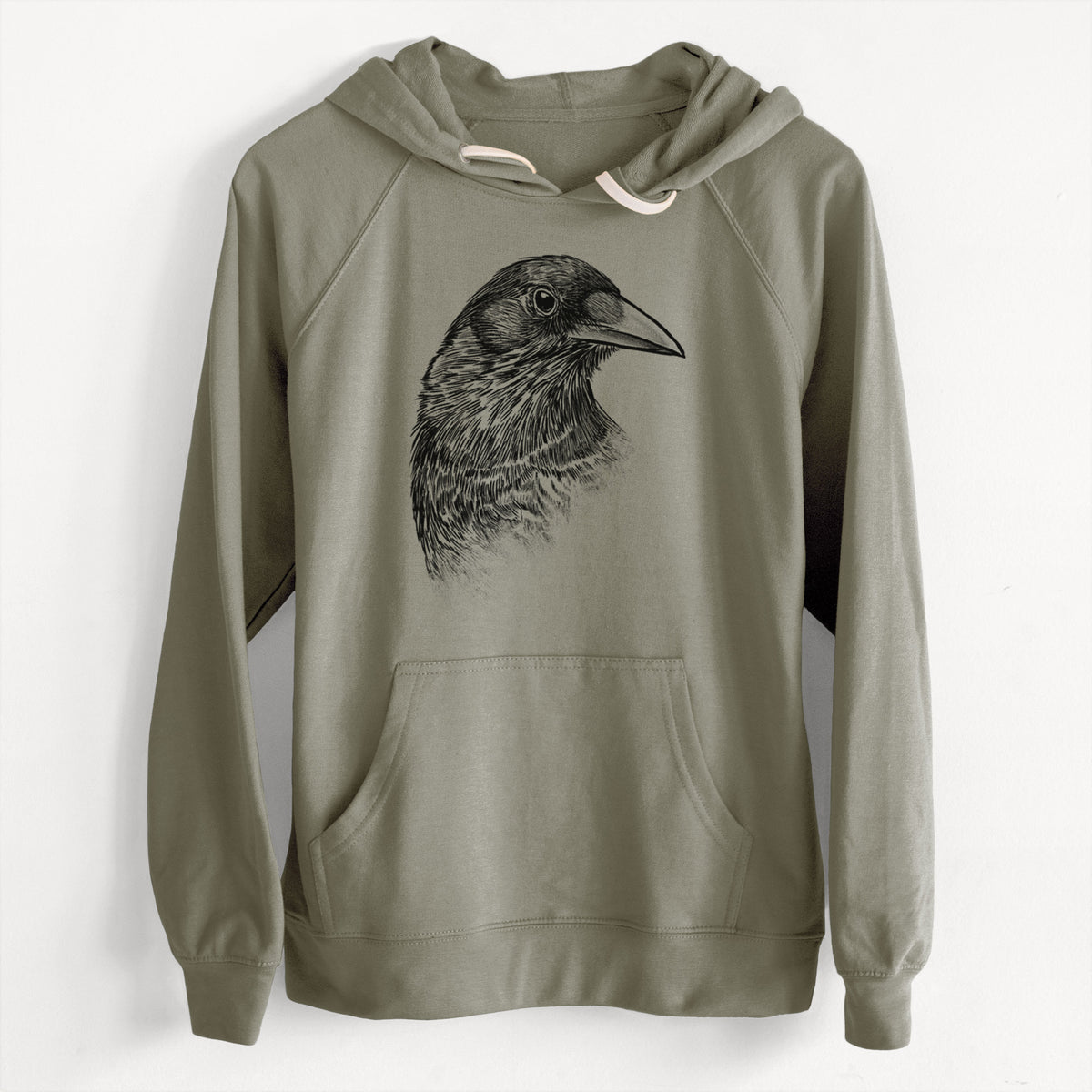 CLEARANCE - American Crow Bust - Corvus brachyrhynchos  - Unisex Slim Fit Loopback Terry Hoodie