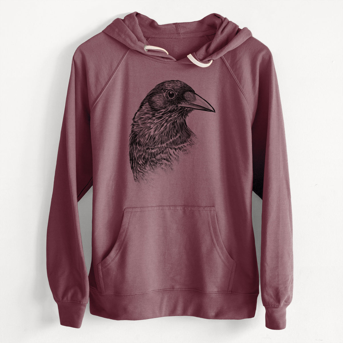 CLEARANCE - American Crow Bust - Corvus brachyrhynchos  - Unisex Slim Fit Loopback Terry Hoodie