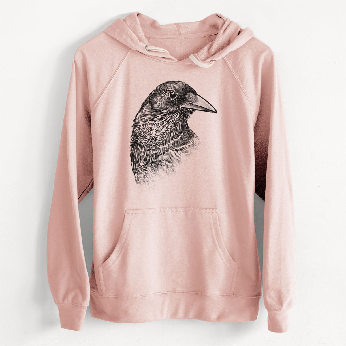 CLEARANCE - American Crow Bust - Corvus brachyrhynchos  - Unisex Slim Fit Loopback Terry Hoodie