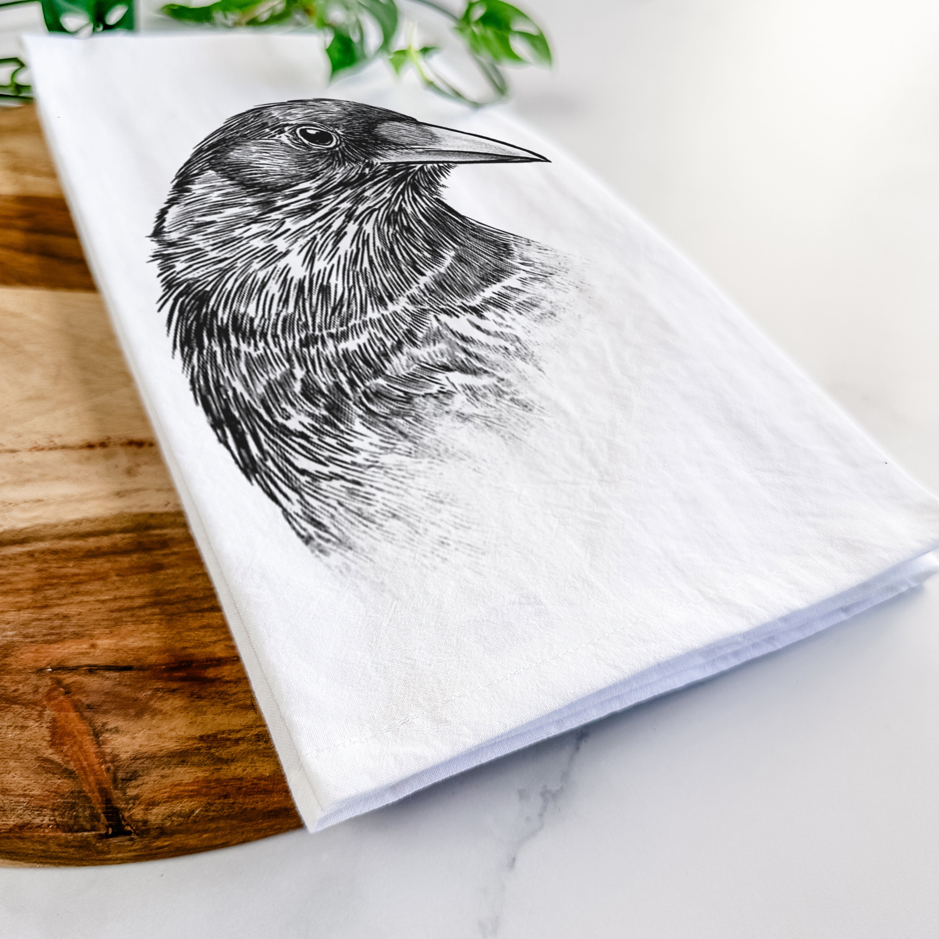 American Crow Bust - Corvus brachyrhynchos Tea Towel