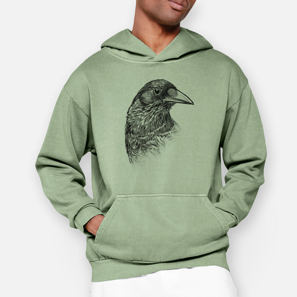 American Crow Bust - Corvus brachyrhynchos  - Urban Heavyweight Hoodie